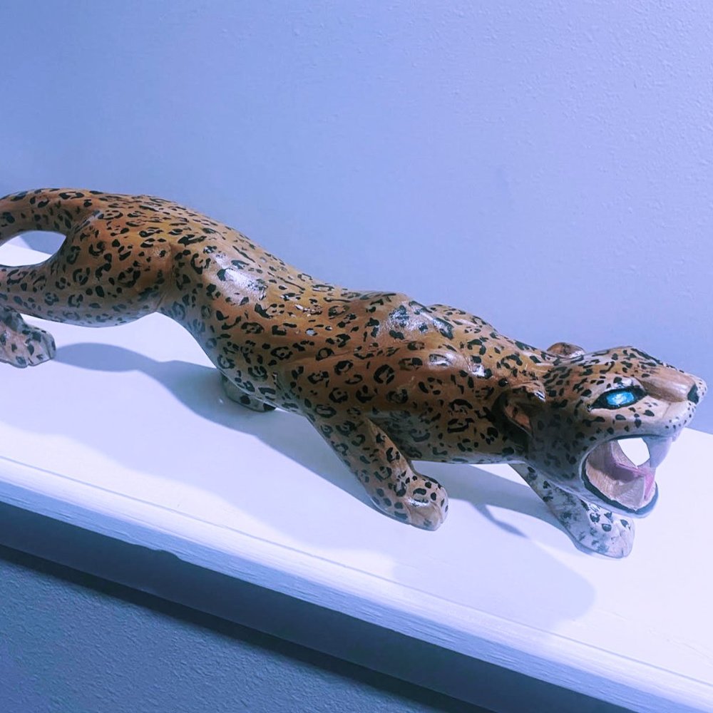 Realistic Tiger Statue. Hand-carved in Cozumel, Mexico. Carved from Ahuehuete Tr